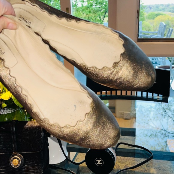 Chloe Bronze Metallic Scalloped Edge Round Toe Flats - Picture 1 of 5